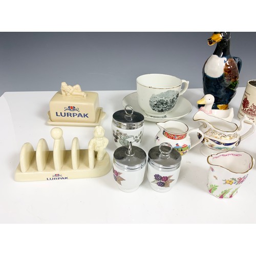 227 - ROYAL WORCESTER JUGS, EGG CODDLERS, LURPACK DISH ,  TOASTRACK, MALVERN TRANSFERWARE ETC