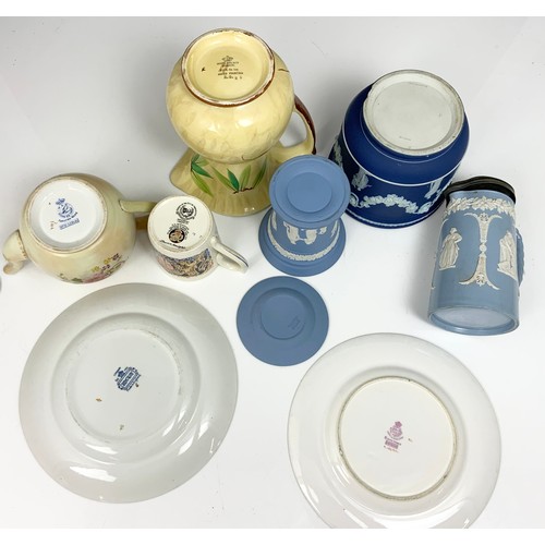 229 - COLLECTABLE CERAMICS INC WEDGWOOD JASPER WARE , DAME LAURA KNIGHT TANKARD, MYOTT JUG ETC