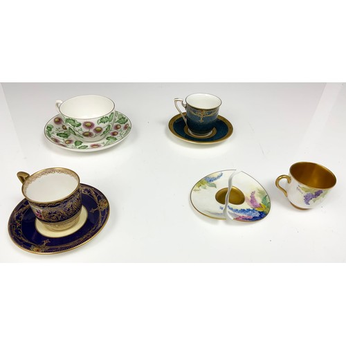 242 - 4 ROYAL WORCESTER CABINET CUPS &  SAUCERS INC A HAND PAINTED KITTY BLAKE EXAMPLE AF