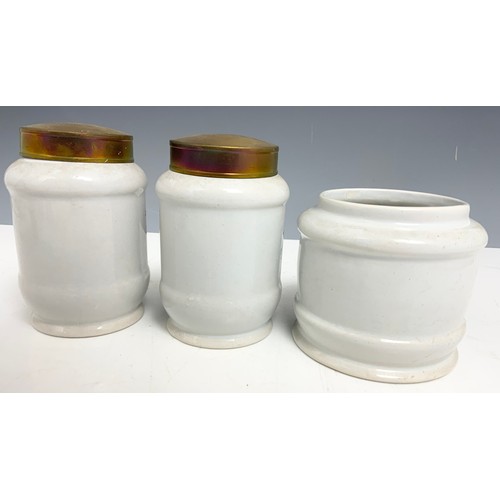 272 - 6 VINTAGE/ANTIQUE APOTHECARY / CHEMIST  CERAMIC DRUG JARS ADVISED FROM MANDERS MALVERN