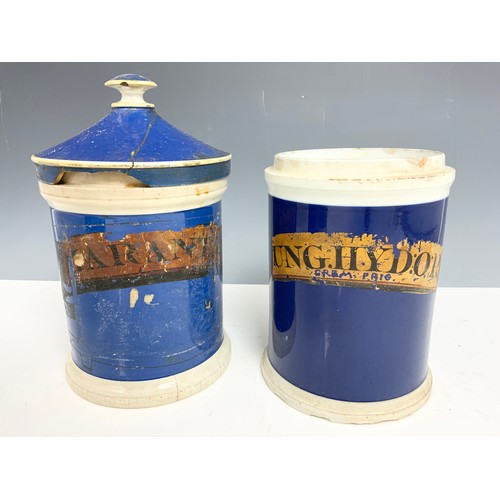 271 - 4 LARGE DRUG / CHEMIST JARS  COLBALT BLUE WITH GILT  DECORATION 25cm TALLEST  AF ADVISED FROM MANDER... 