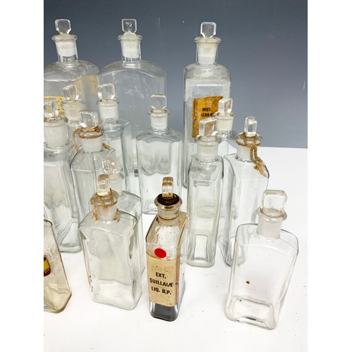 340 - LARGE QUANTITY OF ANTIQUE/ VINTAGE CLEAR GLASS CHEMIST BOTTLES/ JARS ADVISED FROM MANDERS OF MALVERN... 