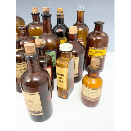 341 - LARGE QUANTITY OF ANTIQUE/ VINTAGE BROWN GLASS CHEMIST BOTTLES/ JARS ADVISED FROM MANDERS OF MALVERN... 