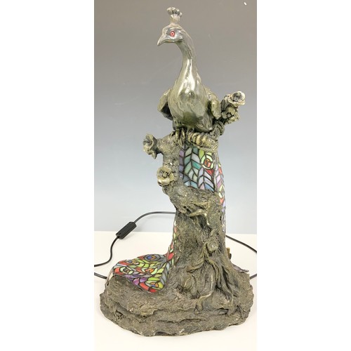 356 - TIFFANY STYLE PEACOCK LAMP 49cm TALL