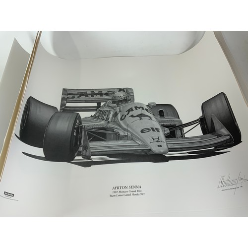 18 - ROLL OF MOTOR RACING PRINTS INCLUDING : F1 CARS, PETER RATCLIFF LEGENDS IN TIME SERIES, ALAN STAMMER... 