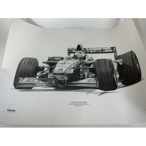 18 - ROLL OF MOTOR RACING PRINTS INCLUDING : F1 CARS, PETER RATCLIFF LEGENDS IN TIME SERIES, ALAN STAMMER... 