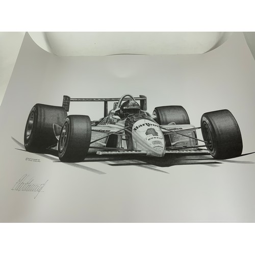 18 - ROLL OF MOTOR RACING PRINTS INCLUDING : F1 CARS, PETER RATCLIFF LEGENDS IN TIME SERIES, ALAN STAMMER... 