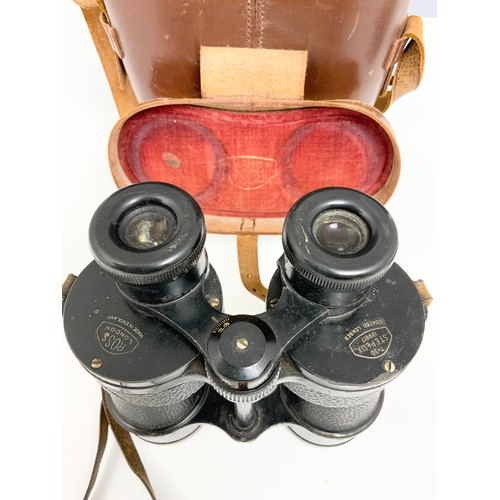 392 - LEATHER CASED PAIR OF ROSS LONDON 7 X50 STEPLUX BINOCULARS