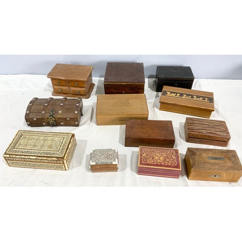 404 - TRAY OF TREEN BOXES INC  TRINKET. & JEWELLERY BOXES