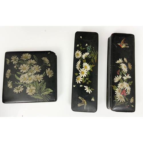 415 - 3 EBONISED JEWELLERY OR DRESSING TABLE BOXES