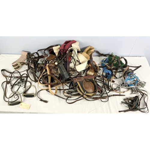 465 - QUANTITY OF HORSE TACK INC SURCINGLES. BITS , SPURS ETC