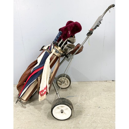 509 - VINTAGE GOLF CLUB , TROLLEY & ACCESSORIES