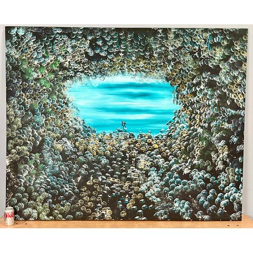 24 - VERY LARGE TED STOURTON MIXED MEDIA DEPICTING A DEEP OCEAN SCENE 169 x 136 cm (Stourton is collected... 