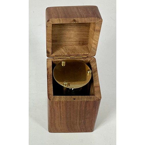 424 - INDIA OVERSEAS TRADING BRASS SAND EGG TIMER IN WOODEN HINGED BOX