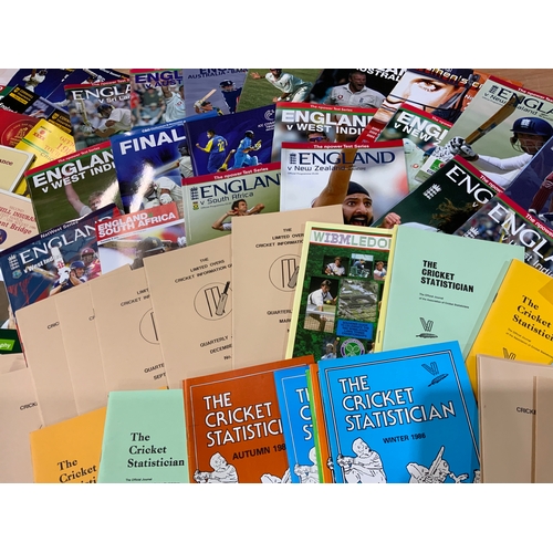 96 - ENGLAND CRICKET, TEST MATCH PROGRAMMES, C.1990’S TO 2000 + PLUS STATISTICIAN MAGAZINES, LIMITED OVER... 