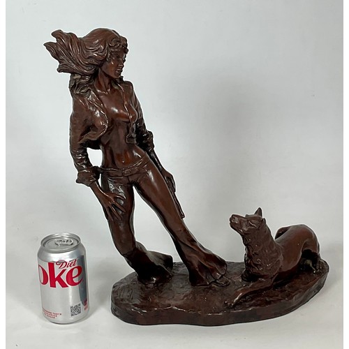 176 - LARGE JOHN LETTS BRONZED RESIN FIGURE GROUP OF A GIRL AND DOG, POSSIBLY ENTITLED LES AMIS