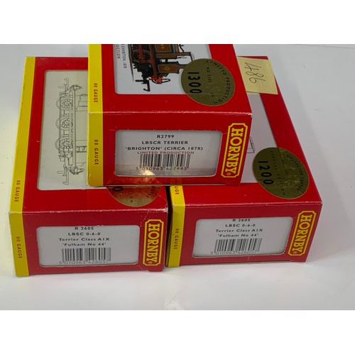 486 - HORNBY, 3 BOXED LBSC TERRIER CLASS 0-6-0 TANK ENGINES, R27990 BRIGHTON A LIMITED PRODUCTION 0160 OF ... 