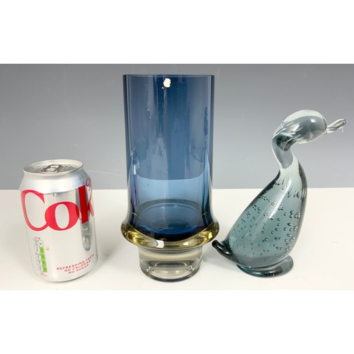 337 - GLASS DUCK AND VASE, POSSIBLY IITTALA TAPIO WIRKKALA