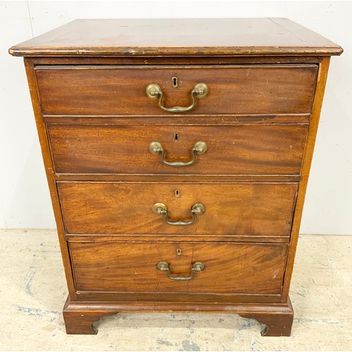 764 - MAHOGANY CHEST OF 4 LONG DRAWERS ON BRACKET FEET WITH SWAN NECK HANDLES 76cm TALL