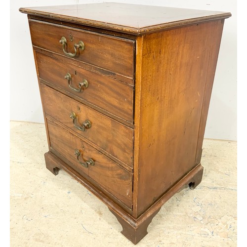 764 - MAHOGANY CHEST OF 4 LONG DRAWERS ON BRACKET FEET WITH SWAN NECK HANDLES 76cm TALL