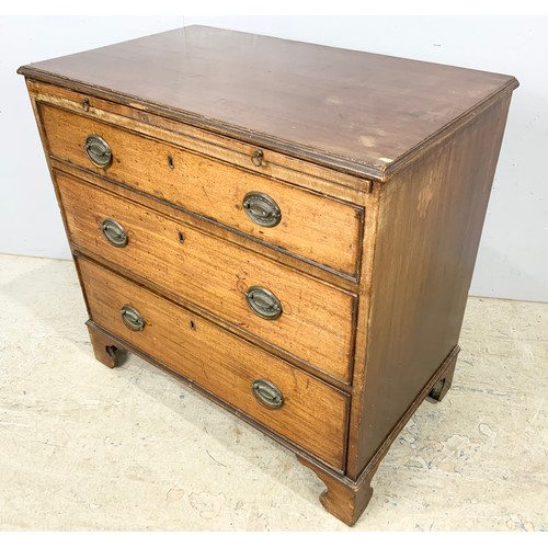 750 - MAHOGANY CHEST OF 3 LONG DRAWERS WITH BRUSHING SLIDE ON BRACKET FEET WIDTH 82cm