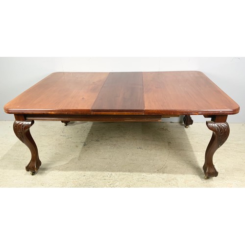 772 - MAHOGANY WIND OUT DINING TABLE WITH ONE LEAF ON THICK  CABRIOLE LEG & BALL & CLAW FEET  184cm EXTEND... 