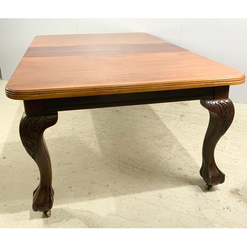 772 - MAHOGANY WIND OUT DINING TABLE WITH ONE LEAF ON THICK  CABRIOLE LEG & BALL & CLAW FEET  184cm EXTEND... 