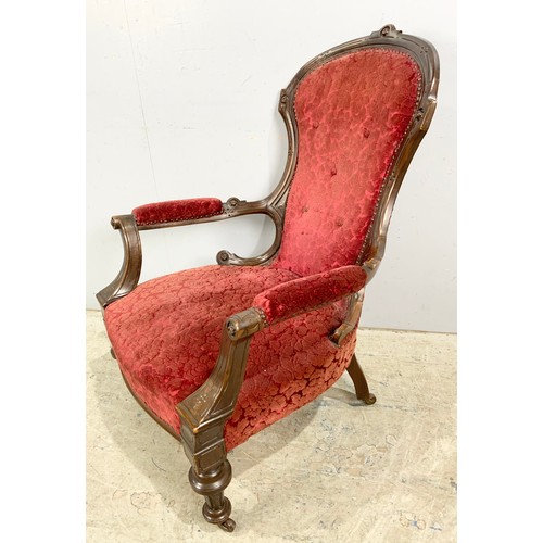 783 - RED UPHOLSTERED SALON CHAIR