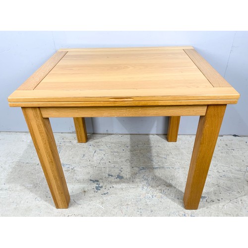 766 - LIGHT OAK FOLD OVER EXTENDING DINING TABLE 150cm 90cm EXTENDED