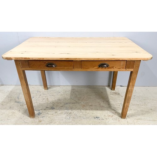 765 - VINTAGE STRIPPED PINE 2 DRAWER  KITCHEN TABLE 122cm x 75cm