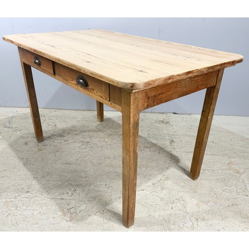 765 - VINTAGE STRIPPED PINE 2 DRAWER  KITCHEN TABLE 122cm x 75cm