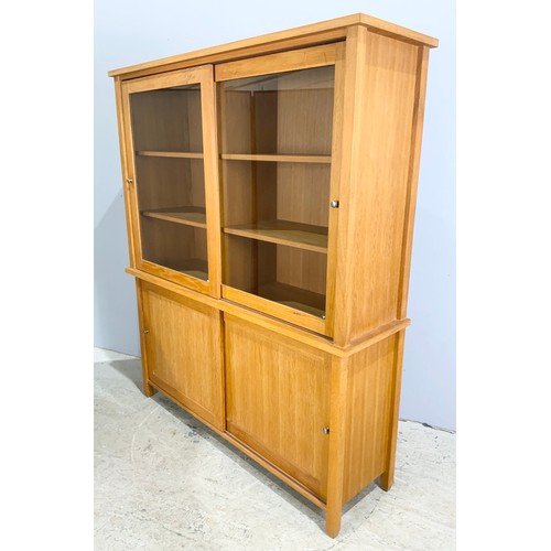 728 - LARGE GLASS FRONTED MODERN LIGHT OAK CABINET