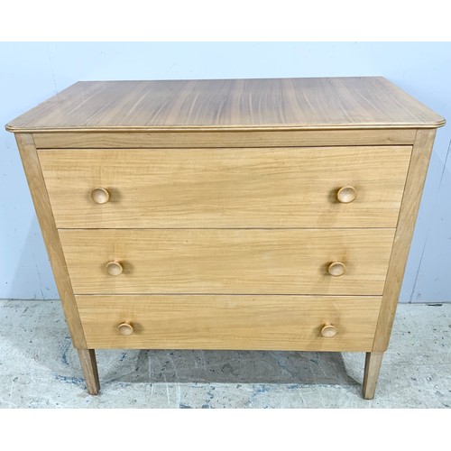 717 - LATE CENTURY GORDON RÜSSEL BROADWAY CHEST OF 3 LONG GRADUATED DRAWERS ON TAPPERED LEGS  WIDTH 92cm