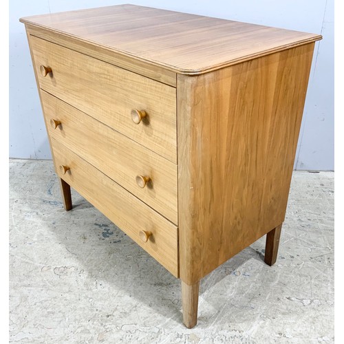 717 - LATE CENTURY GORDON RÜSSEL BROADWAY CHEST OF 3 LONG GRADUATED DRAWERS ON TAPPERED LEGS  WIDTH 92cm