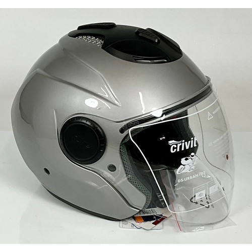 520 - CRIVET SPORTS OPEN FACE HELMET IN ORIGINAL BOX, ECE-R 22-05, XL. WITH TAG. SILVER/GREY