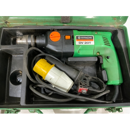 628 - 2 HITACHI DRILLS, A CASED HITACHI DH40MRY 110V, & HITACHI DV 20T DRILL 110V