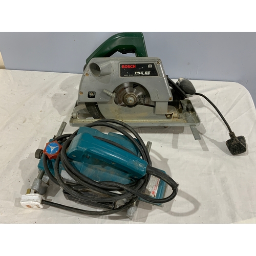 627 - MAKITA HAND PLANER, & BOSCH PKS 66 CIRCULAR SAW &  BOSCH DISC CUTTER