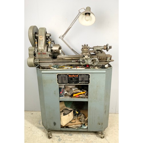 557 - MYFORD LATHE, MODELLERS SIZE ON METAL CABINET STAND