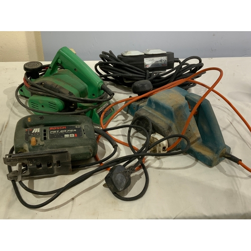 609 - HITACHI PLANER, BOSCH PST 60 JIGSAW, BLACK & DECKER PLANER, & CABLES