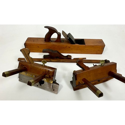 654 - VINTAGE WOODEN JACK PLANE, SASH FILLISTER AND PLOUGH PLANE T/W SMALL HAND PLANE BODY AND WOODEN MARK... 