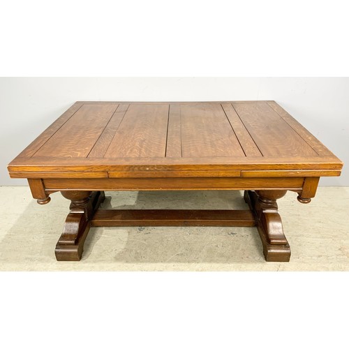 715 - HEAVY OAK DRAW LEAF DINING TABLE 242cm x107cm EXTENDED