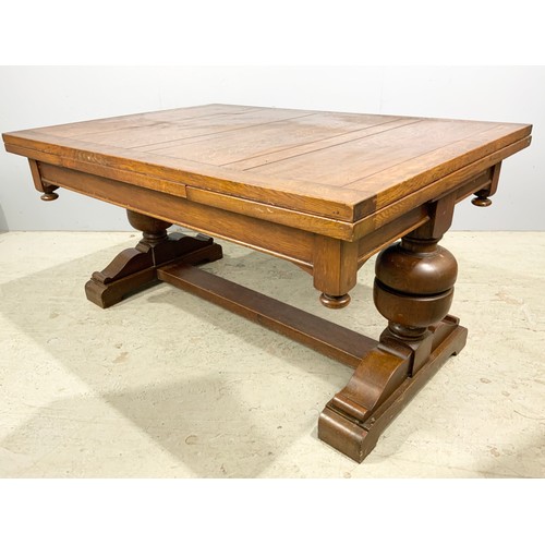 715 - HEAVY OAK DRAW LEAF DINING TABLE 242cm x107cm EXTENDED