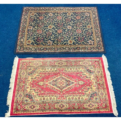 813 - PINK AND BLUE GROUND RUGS, APPROX. 153 X 90 cm & 164 X 117 cm