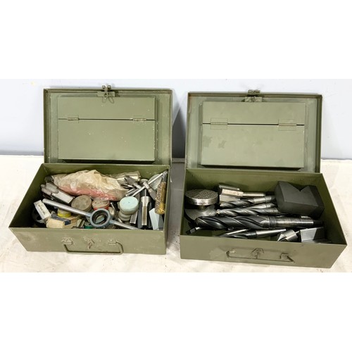 605 - 2 AMMO BOXES WITH DRILL BITS , TAPS & DIES ETC