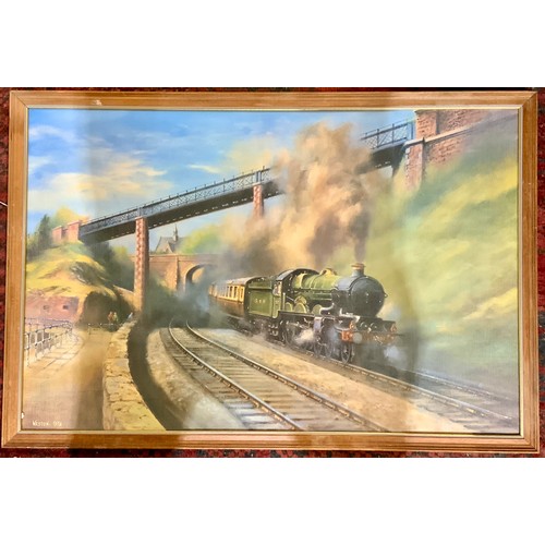 295 - FRAMED MODERN REPRO GWR POSTER 100 YEARS OF PROGRESS WITH A KING ON THE SOUTH DEVON MAIN LINE. APPRO... 