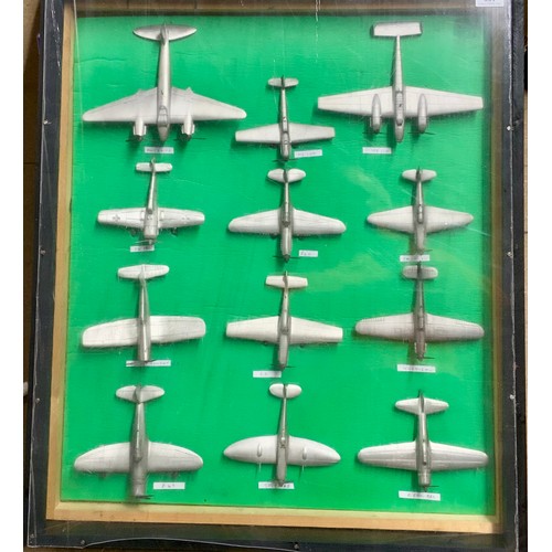 169 - INTERESTING FRAMED COLLECTION OF 12 DANBURY / FRANKLIN MINT STYLE MODEL AIRCRAFT, HOUSED IN A PERSPE... 