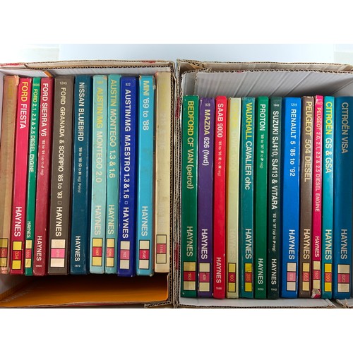 34 - 2 BOXES OF HAYNES CAR MANUALS 23 IN TOTAL