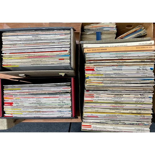 376 - 2 CASES AND A LARGE BOX OF CLASSICAL LP’S T/W 2 CASES 45 RPM SINGLES MOSTLY 60’S POP AND JAZZ