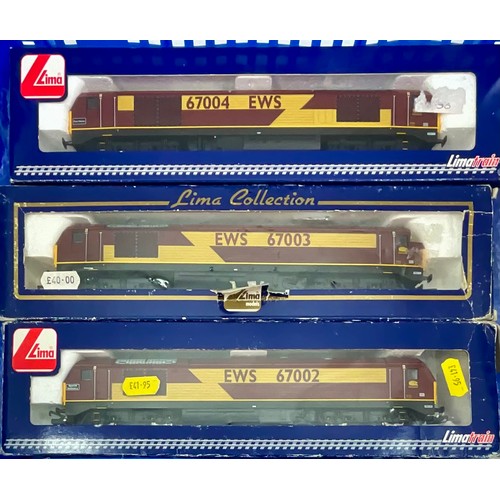 482 - THREE LIMA CLASS 67 DIESELS, 67002 P/T BOXED. 67003 & 67004, THE LATTER BOTH BOXED