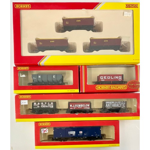 371 - HORNBY RAILROAD R6367 EWS TRIPLE, COAL WAGON SET, WAGON TRIPLE PACK, R6264 PRORAIL, R6067 GEDLING & ... 